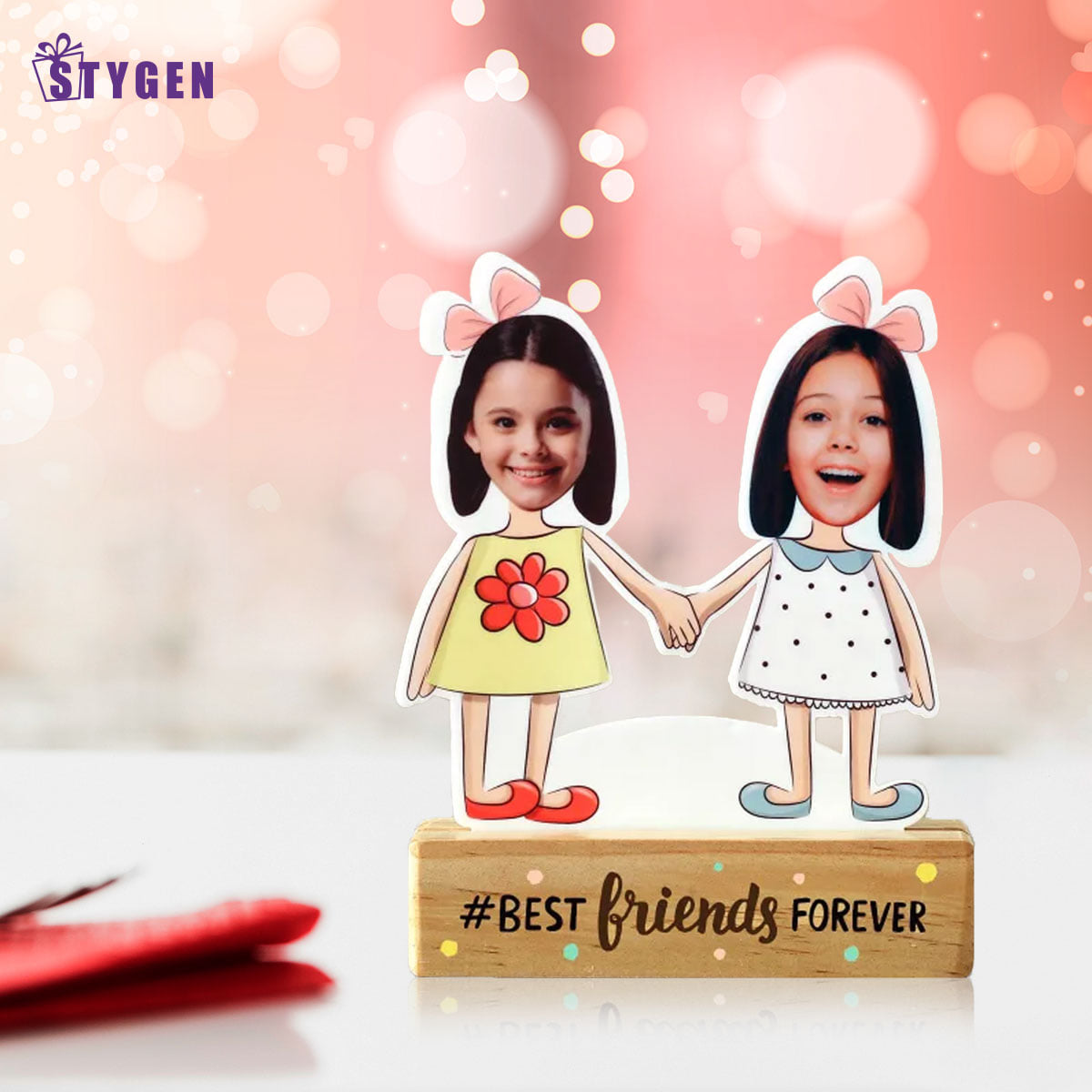 Personalized Caricature for Sister With Wooden Stand